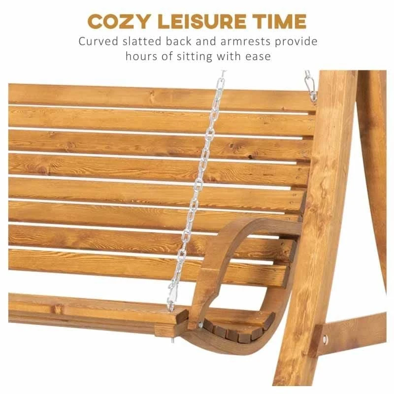 Outsunny 2 Seater Pine Wood Garden Swing Chair - Brown - 84A-219 - Image 5