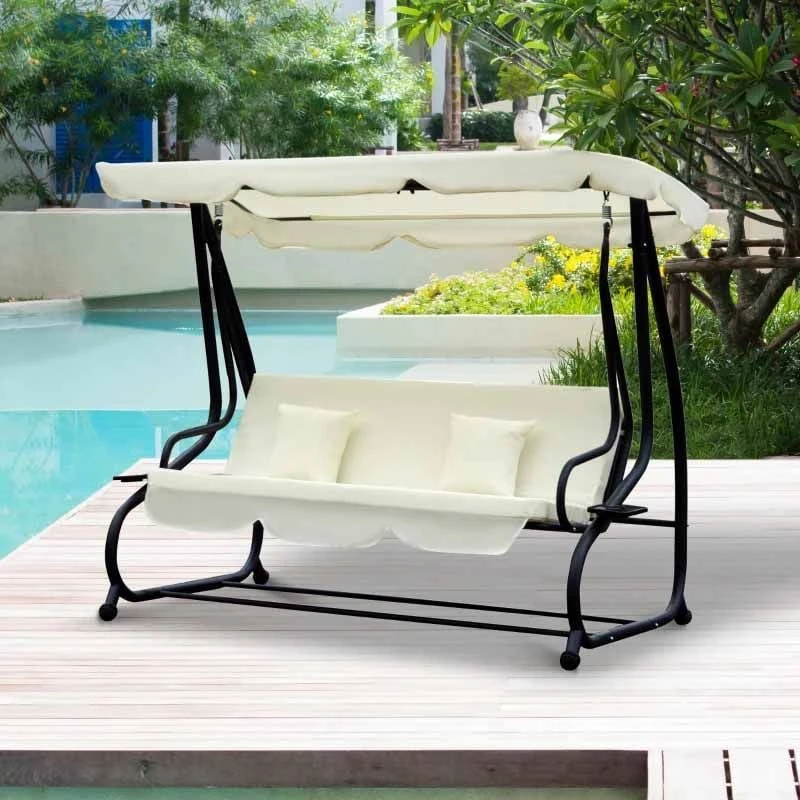 Outsunny 2-in-1 Convertible Garden Swing Chair - Cream White - 84A-051CW - Image 2