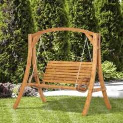 Outsunny 2 Seater Pine Wood Garden Swing Chair - Brown - 84A-219