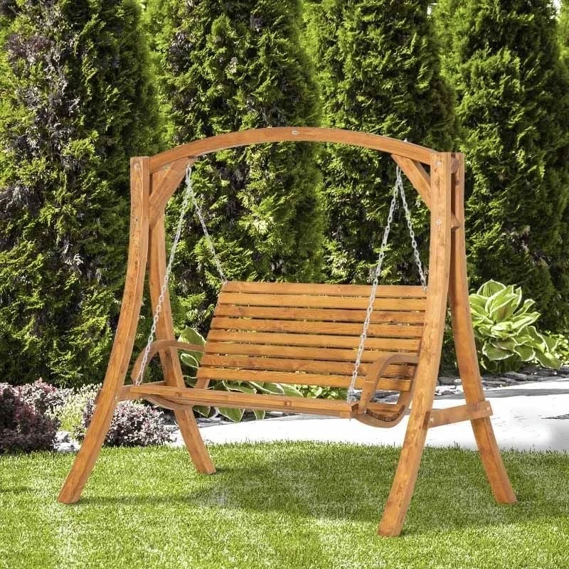 Outsunny 2 Seater Pine Wood Garden Swing Chair - Brown - 84A-219