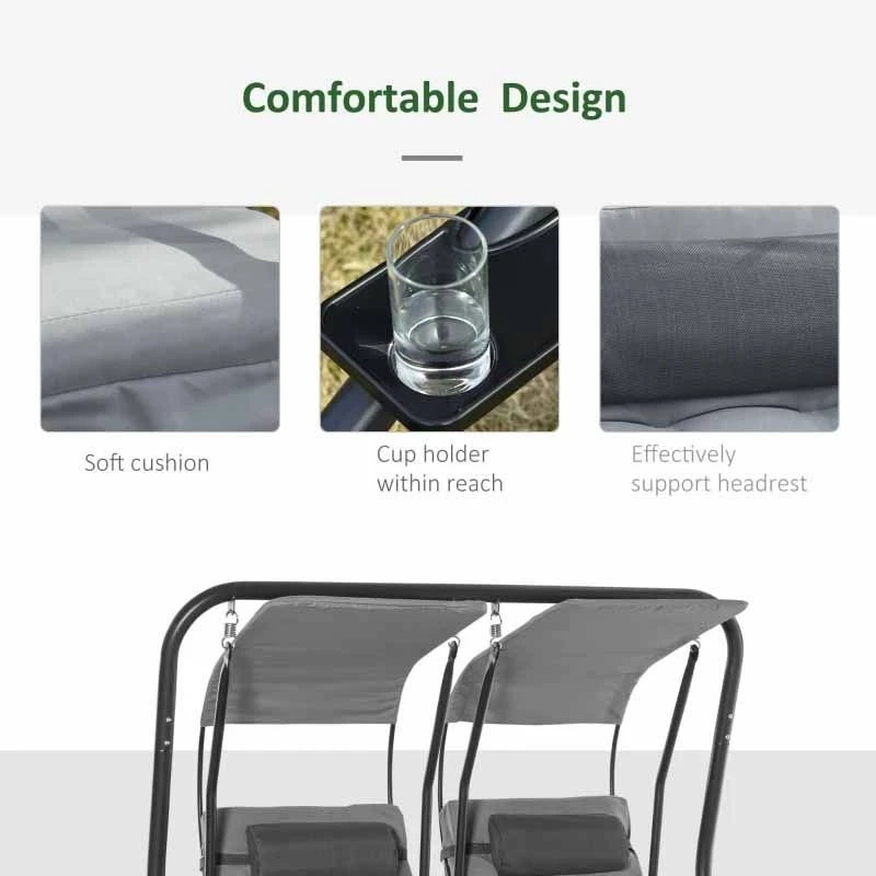 Outsunny 2 Seater Separate Canopy Swing Chair - Grey - 84A-052V70 - Image 3