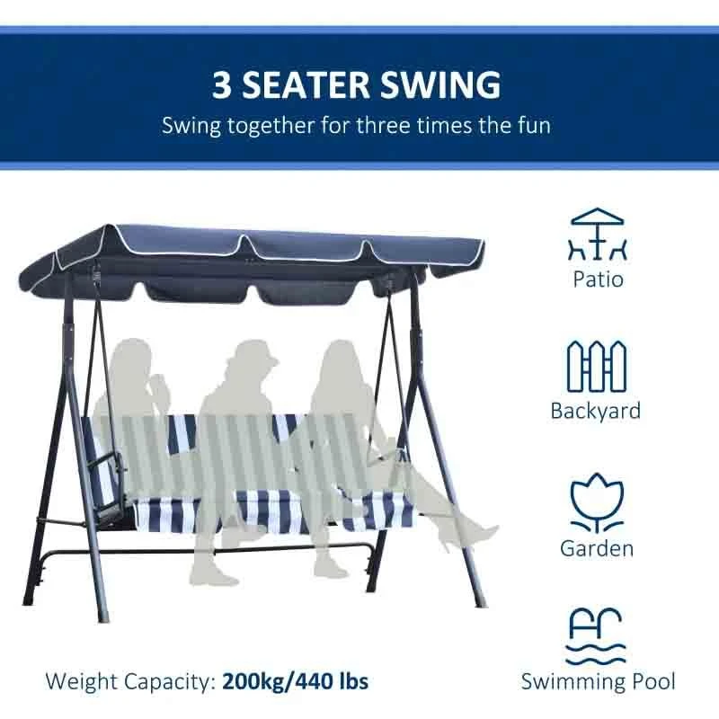 Outsunny 3-Seater Canopy Steel Swing Chair - Blue - 84A-054V01BU - Image 5