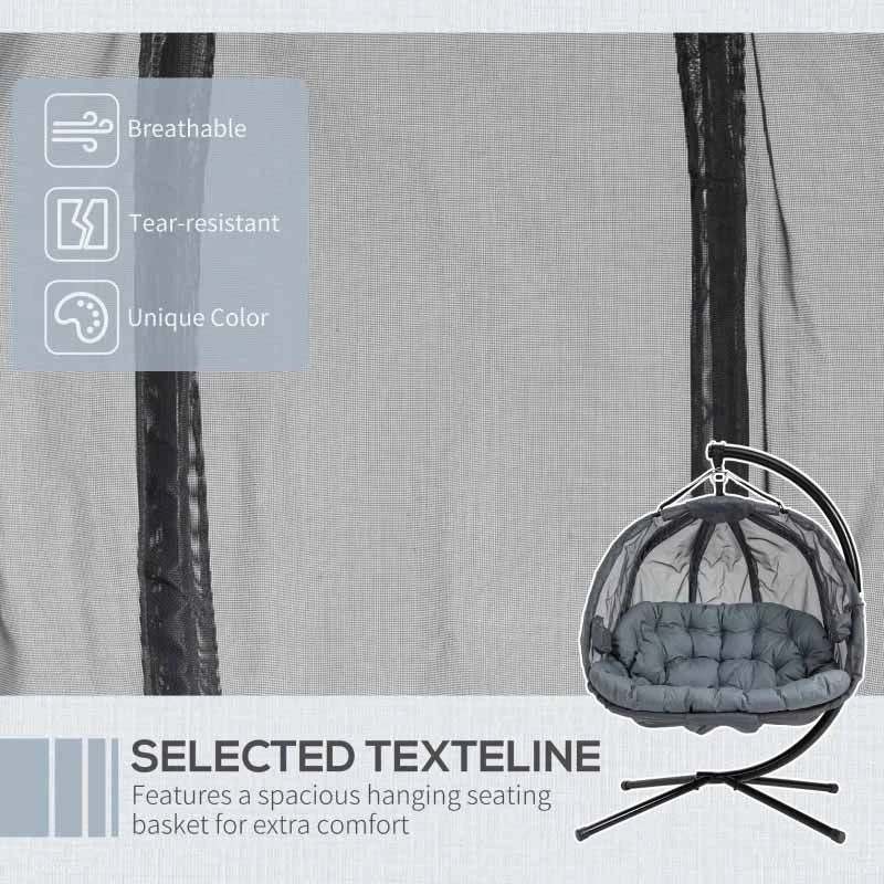 Outsunny Double Hanging 2 Seater Egg Chair With Cushion - Grey - 84A-208V70GY - Image 4