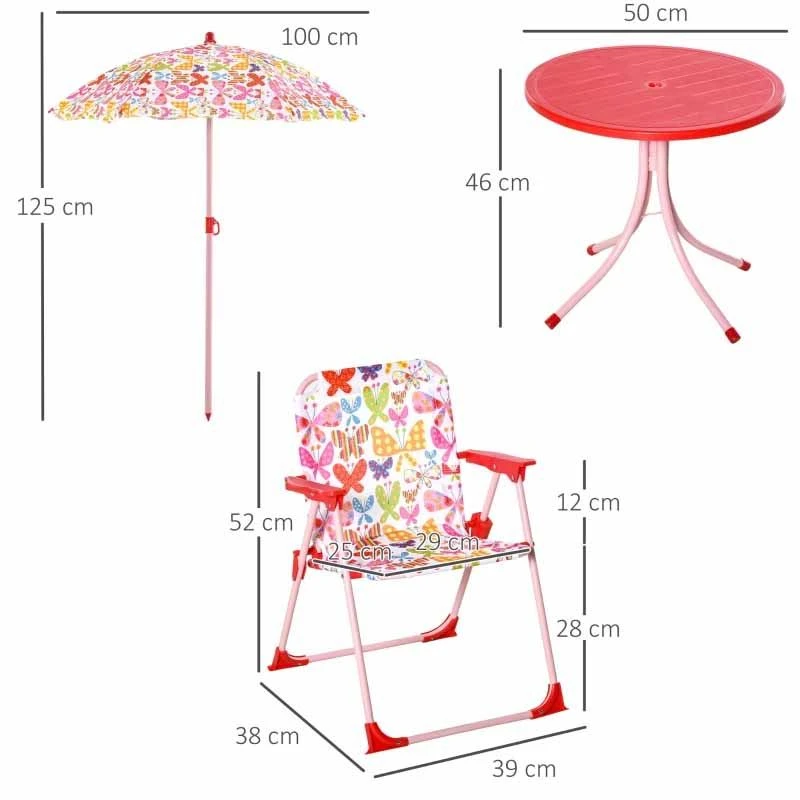 Outsunny Kids Folding Picnic Table And Chairs Set - Butterfly Pattern - 312-025PK - Image 3