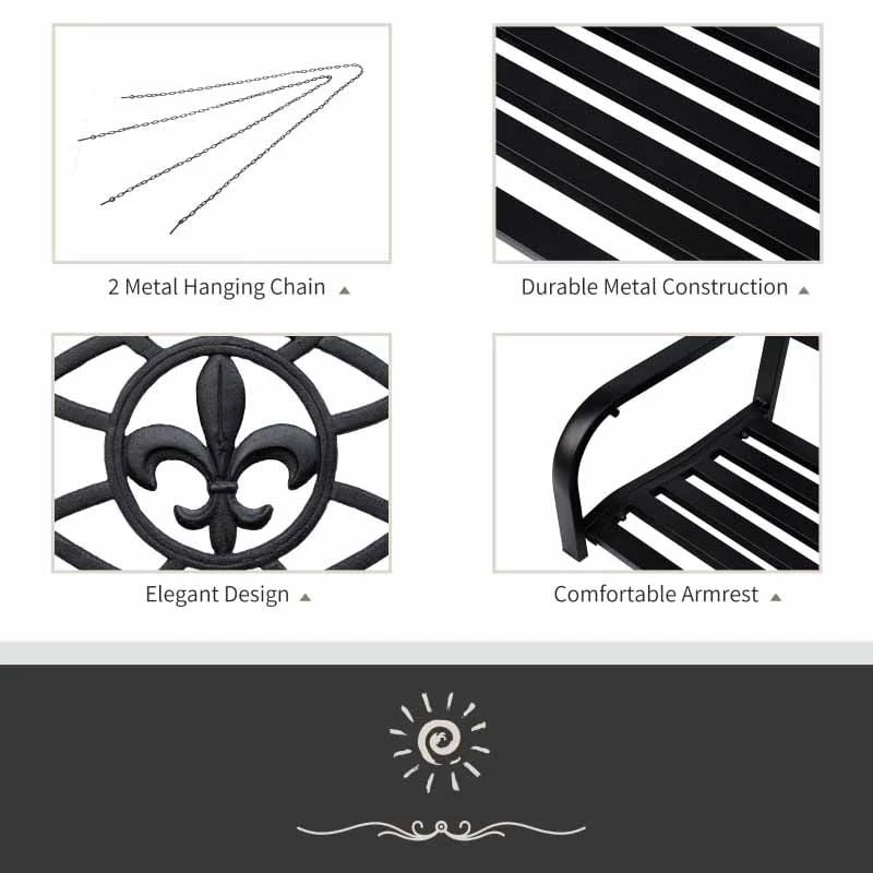 Outsunny Designer Metal Porch Swing Chair - Black - 84A-064 - Image 4