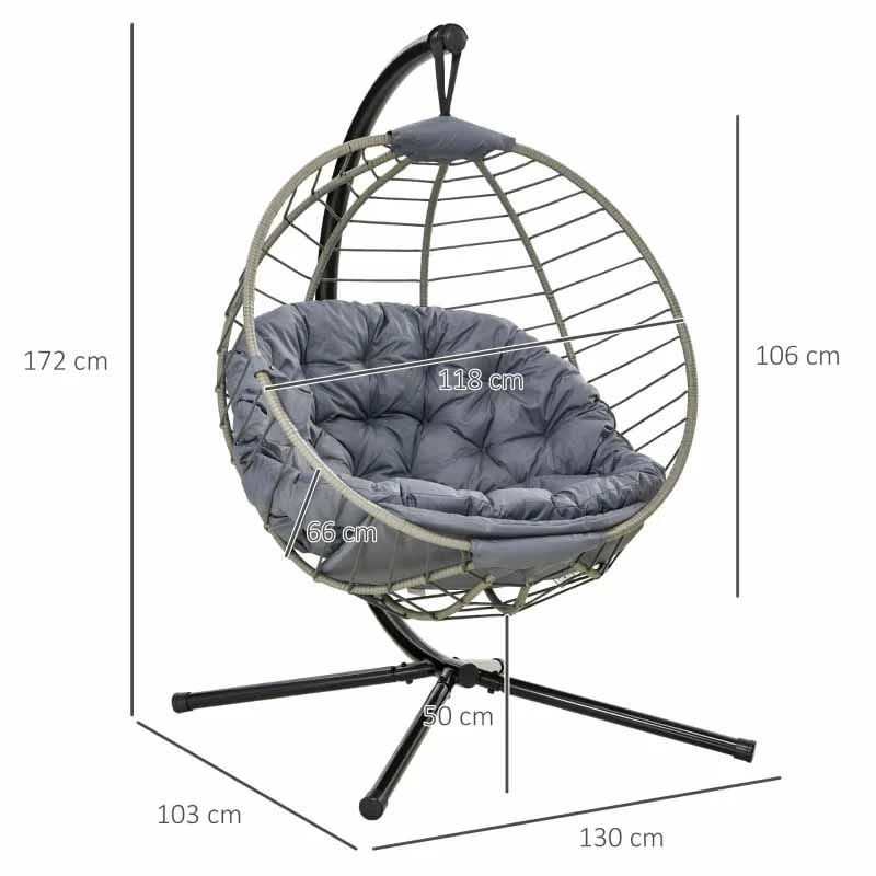 Outsunny Round PE Rattan Hanging Egg Chair - Grey - 84A-265V70GY - Image 2