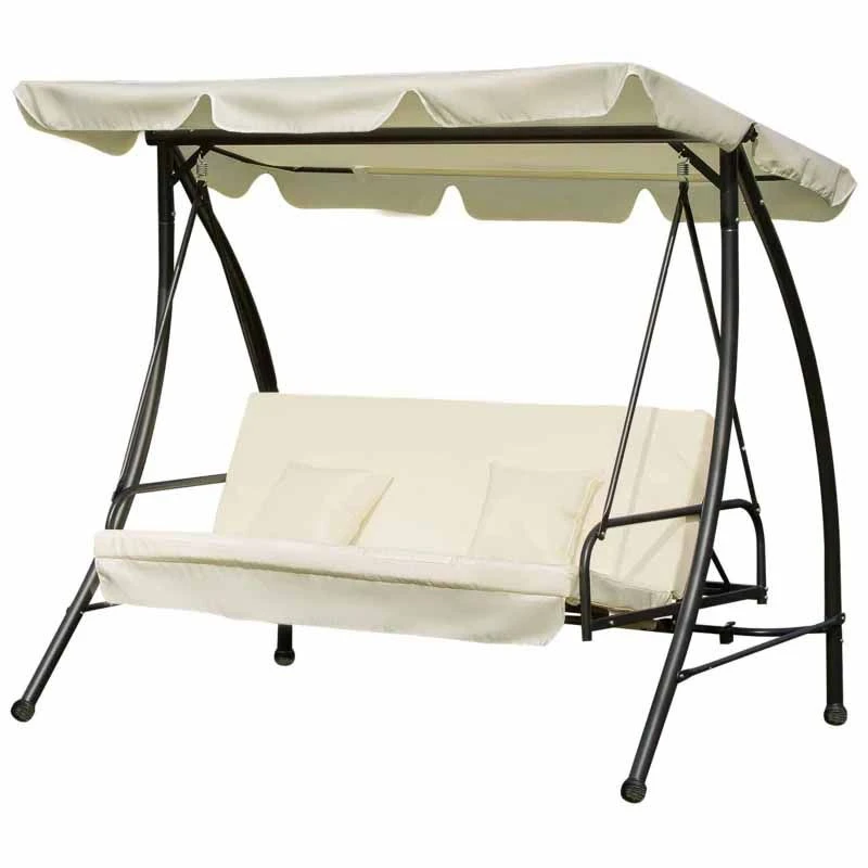 Outsunny 2-in-1 Convertible Garden Swing Chair With Pillows - Cream White -84A-032 - Image 4