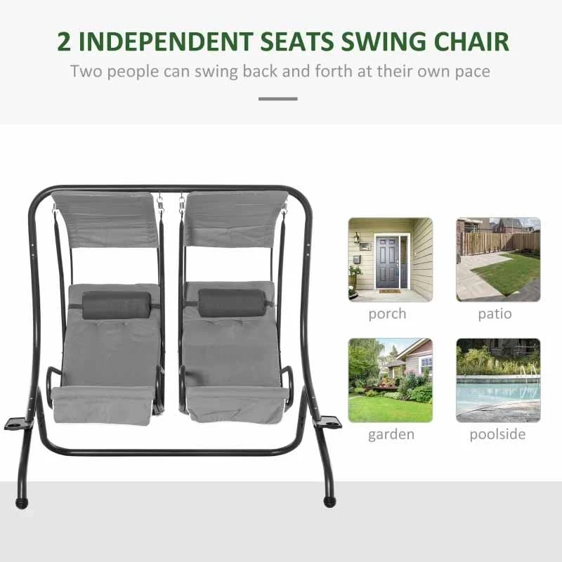 Outsunny 2 Seater Separate Canopy Swing Chair - Grey - 84A-052V70 - Image 5