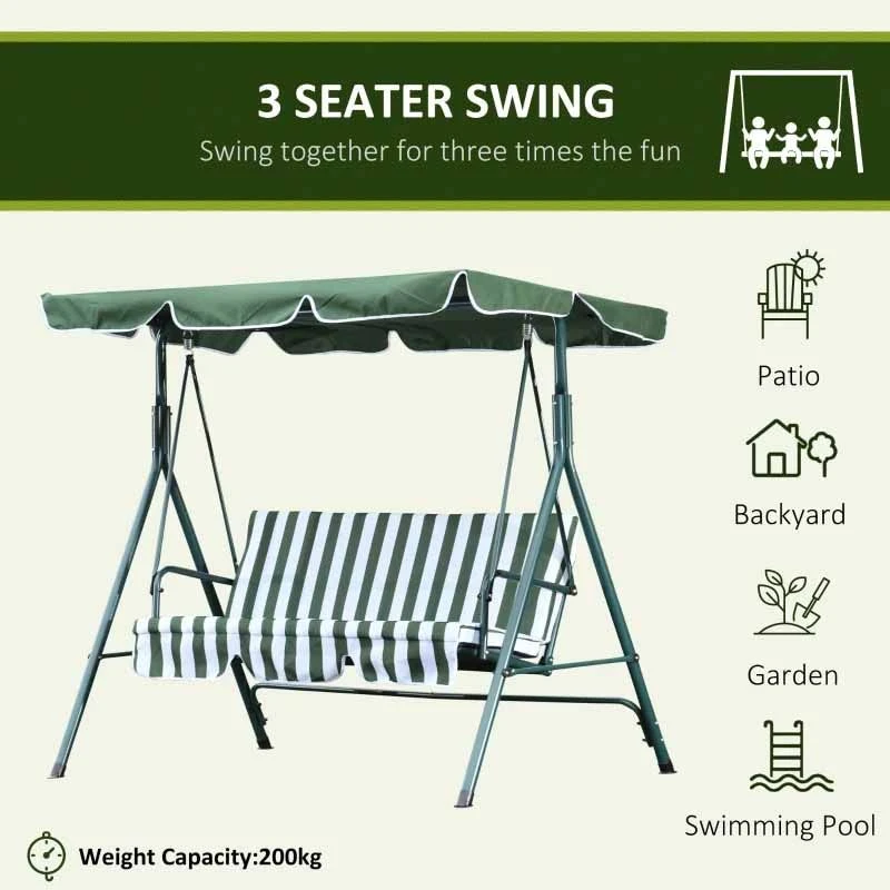 Outsunny 3-Seater Garden Swing Chair - Green - 84A-054V01 - Image 4