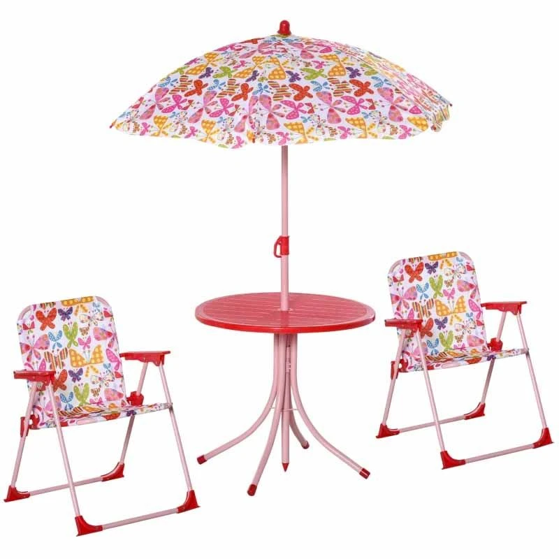 Outsunny Kids Folding Picnic Table And Chairs Set - Butterfly Pattern - 312-025PK - Image 6