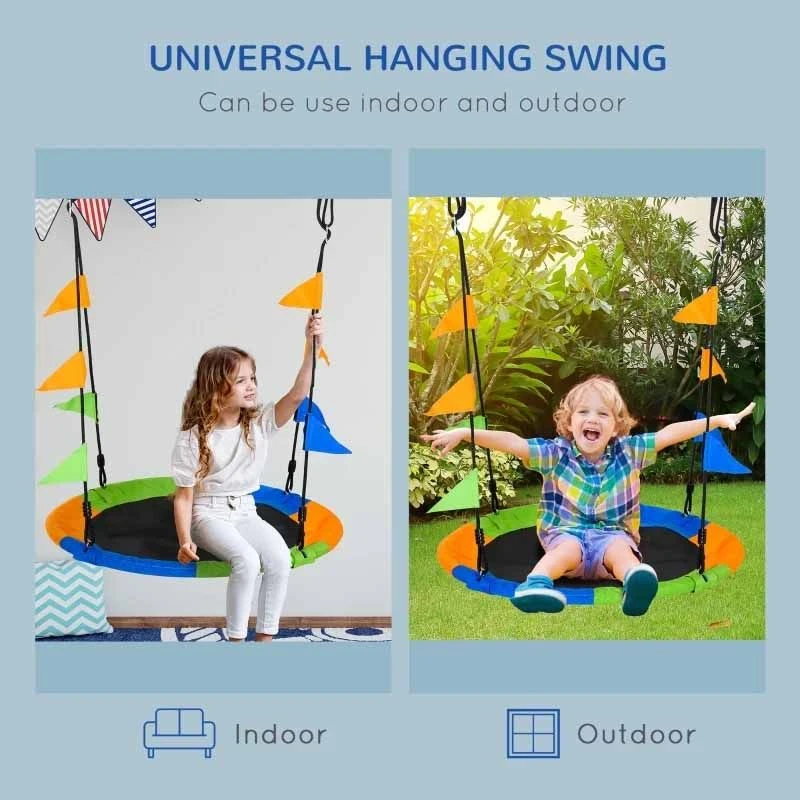 Outsunny Colourful Saucer Tree Swing For Kids With Adjustable Rope - Blue / Green / Orange - 344-031 - Image 6