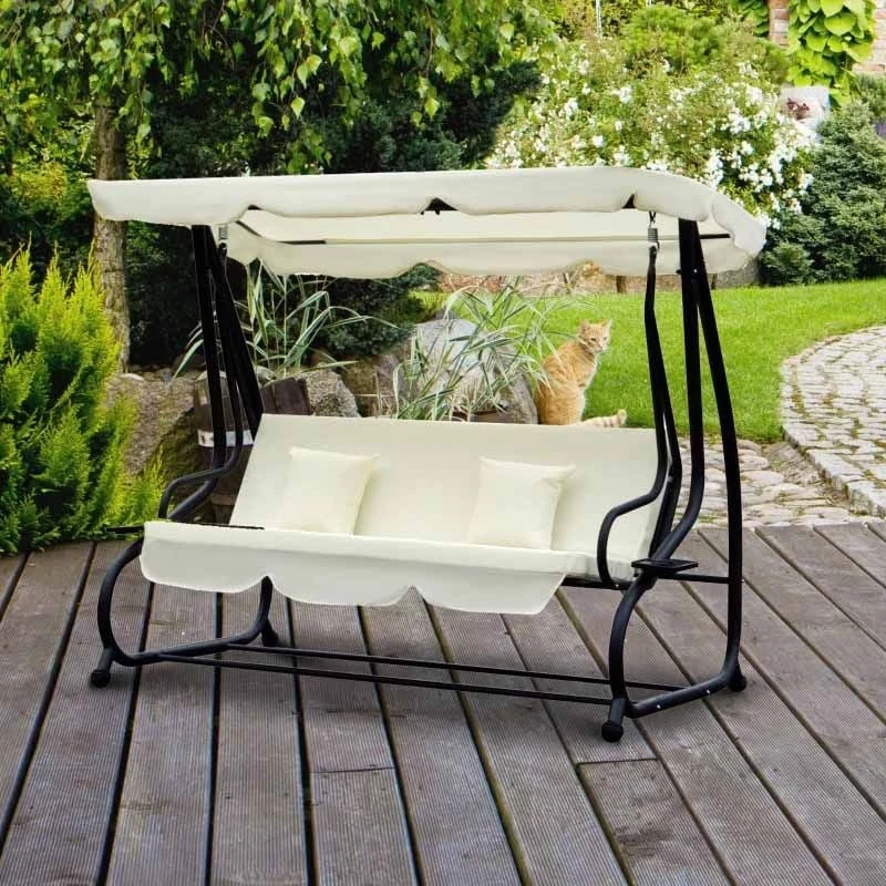 Outsunny 2-in-1 Convertible Garden Swing Chair - Cream White - 84A-051CW - Image 4