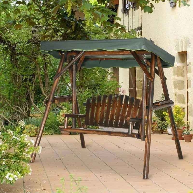 Outsunny 2-Seater Fir Wood Garden Swing Chair With Canopy - Brown - 84A-216 - Image 8