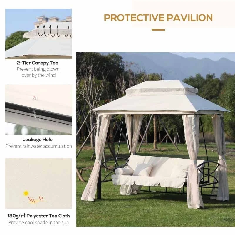 Outsunny 2-in-1 Convertible Gazebo Swing Chair - Cream White - 84A-102 - Image 4
