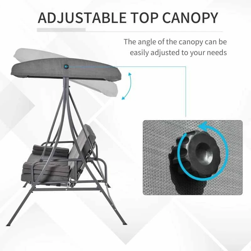 Outsunny 2-in-1 3-Seater Garden Swing Chair - Grey - 84A-180 - Image 7