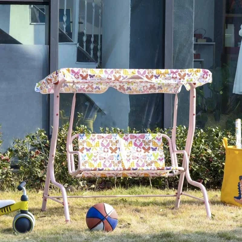 Outsunny 2-Seater Kids Canopy Garden Swing Chair - Pink - 312-026PK - Image 2