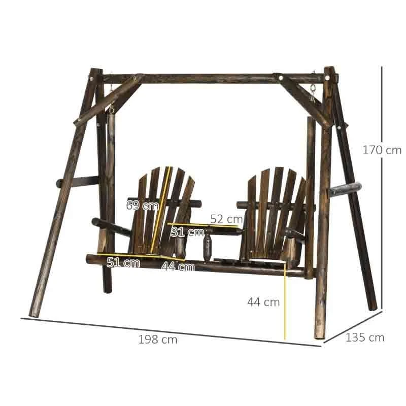Outsunny Fir Wood Swing Chair - Carbonized Wood - 84A-085 - Image 6