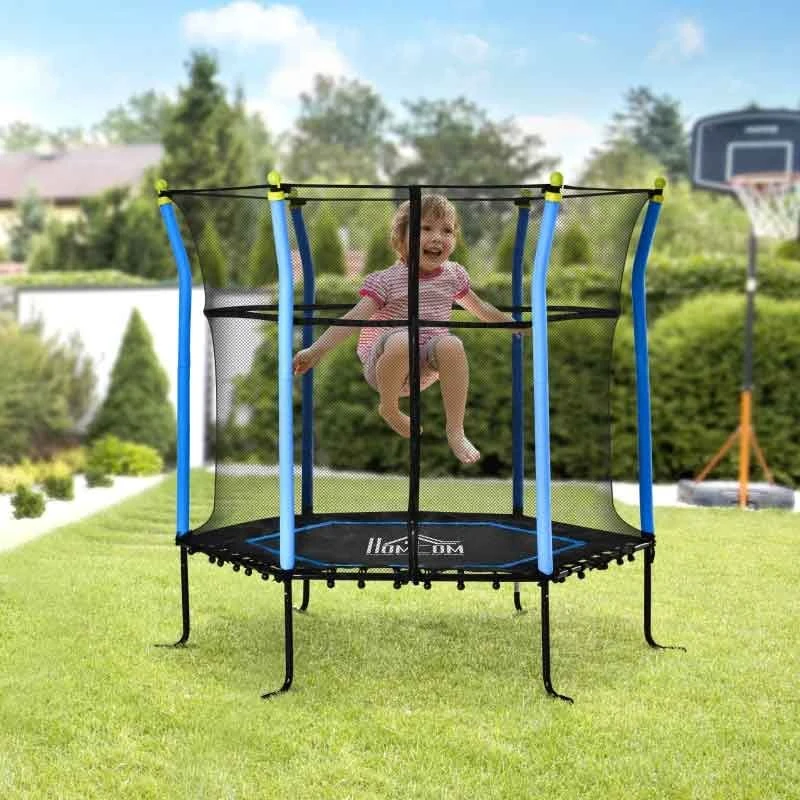 HOMCOM 5.2ft Kids Trampoline With Enclosure Net For 3 - 10 Years - Blue - 342-007V01BU