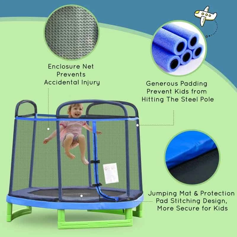 HOMCOM 6.2ft Kids Trampoline With Enclosure Net For 3-12 Years - Blue - 342-031BU - Image 7
