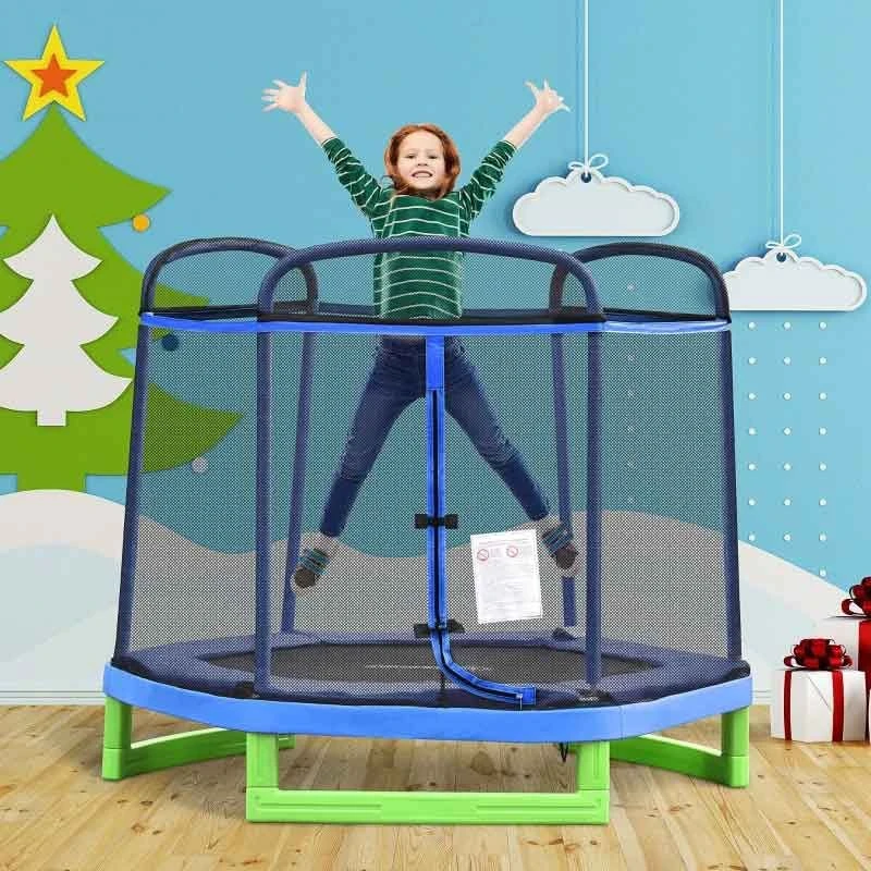 HOMCOM 6.2ft Kids Trampoline With Enclosure Net For 3-12 Years - Blue - 342-031BU