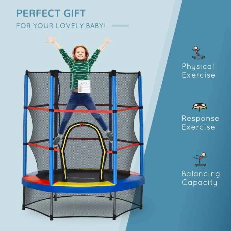 HOMCOM 5.2ft Kids Trampoline With Enclosure Net For 3-6 Years - Multi-Colour - 342-032MX - Image 7