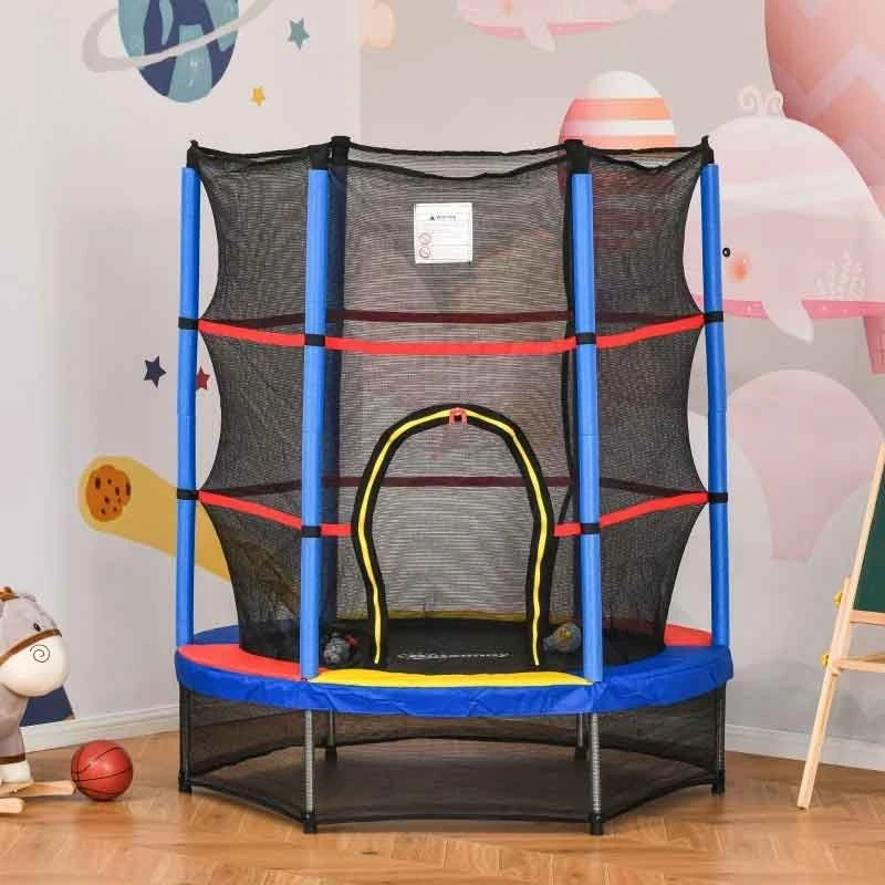 HOMCOM 5.2ft Kids Trampoline With Enclosure Net For 3-6 Years - Multi-Colour - 342-032MX