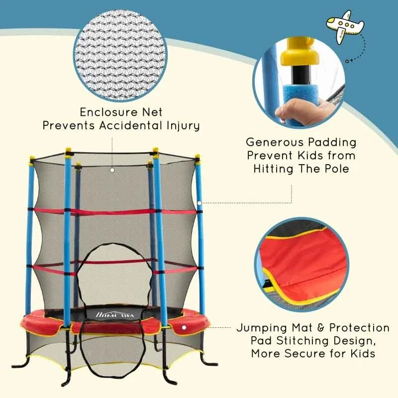 HOMCOM 5.4ft Kids Trampoline With Enclosure Net For 3-6 Years - Black/Red/Blue - 342-039 - Image 6