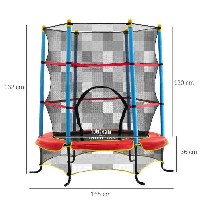 HOMCOM 5.4ft Kids Trampoline With Enclosure Net For 3-6 Years - Black/Red/Blue - 342-039 - Image 3
