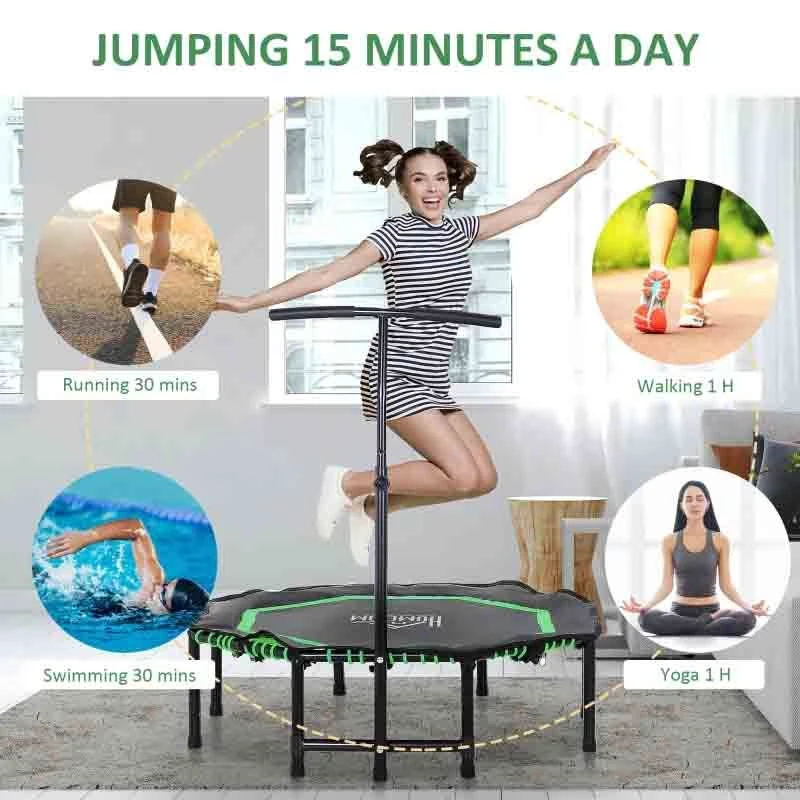 HOMCOM Mini Trampoline With Height Adjustable Handle - Green/Black - A71-007GN - Image 10