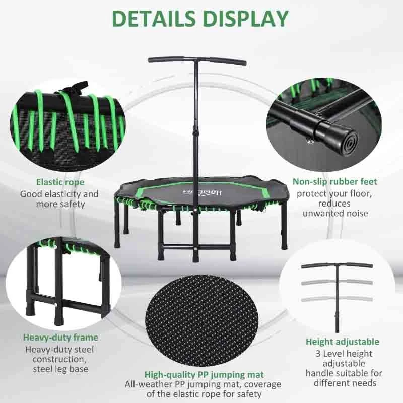 HOMCOM Mini Trampoline With Height Adjustable Handle - Green/Black - A71-007GN - Image 9