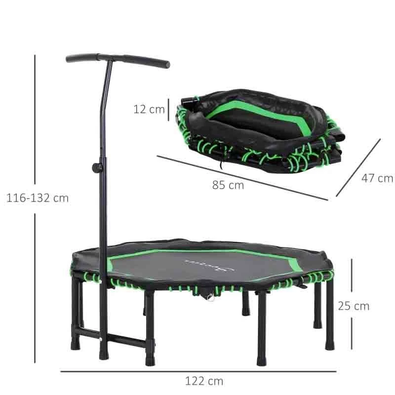 HOMCOM Mini Trampoline With Height Adjustable Handle - Green/Black - A71-007GN - Image 4