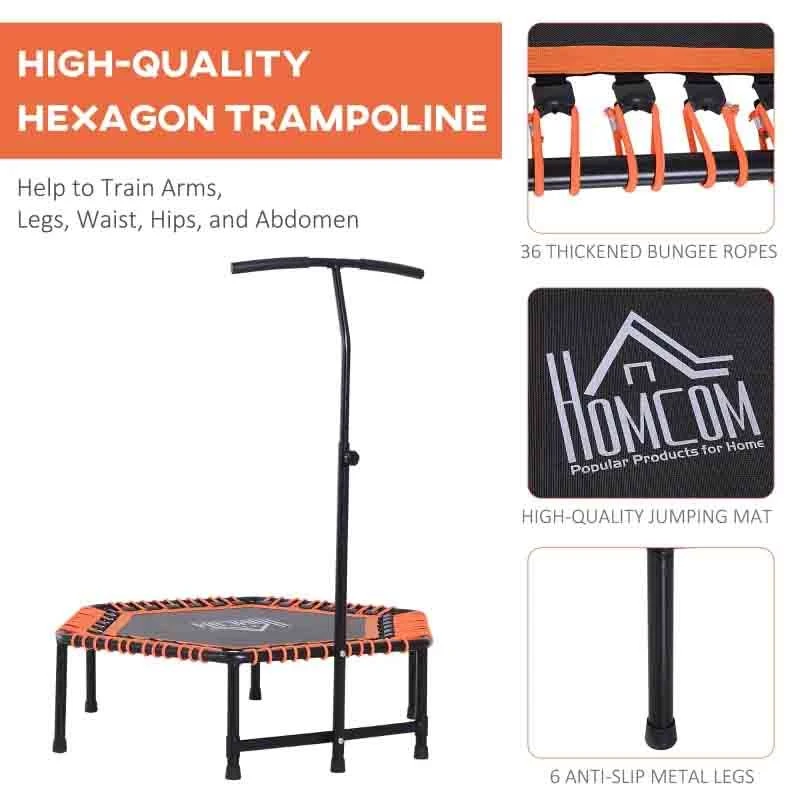 HOMCOM Mini Trampoline With Height Adjustable Handle - Black/Orange - A93-037 - Image 9