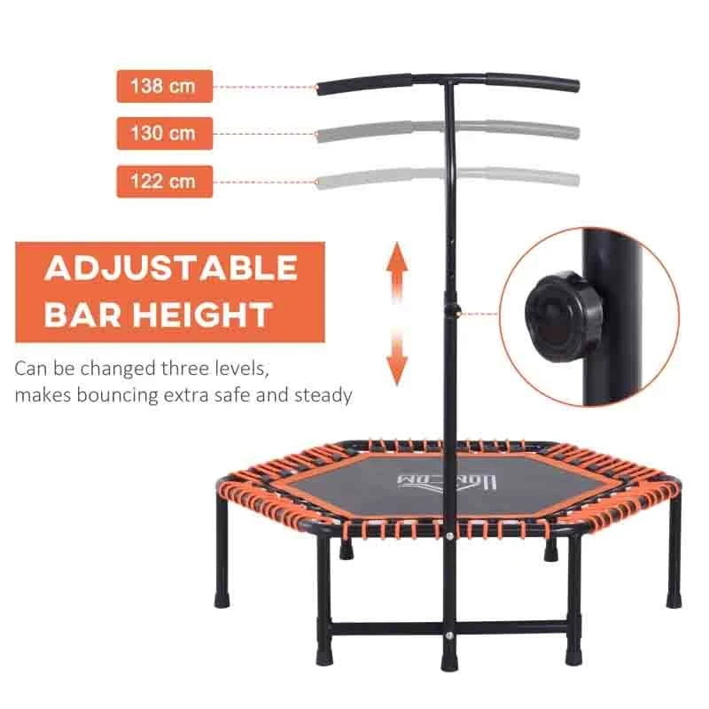 HOMCOM Mini Trampoline With Height Adjustable Handle - Black/Orange - A93-037 - Image 8