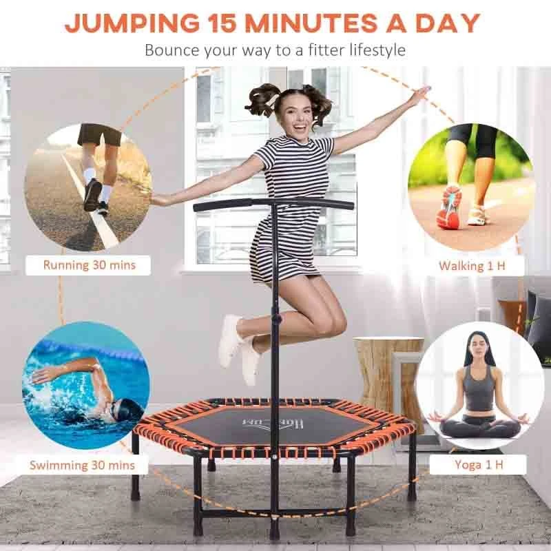 HOMCOM Mini Trampoline With Height Adjustable Handle - Black/Orange - A93-037 - Image 7
