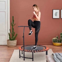 HOMCOM Mini Trampoline With Height Adjustable Handle - Black/Orange - A93-039