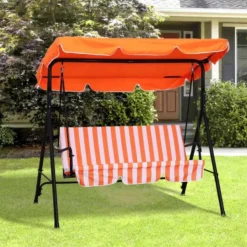 Outsunny 3 Seater Swing Chair With Canopy - Orange - 84A-054OG