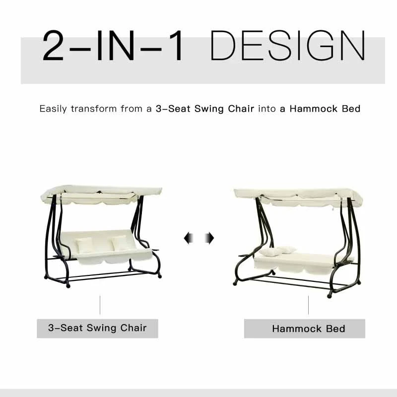 Outsunny 2-in-1 Convertible Garden Swing Chair - Cream White - 84A-051CW - Image 5