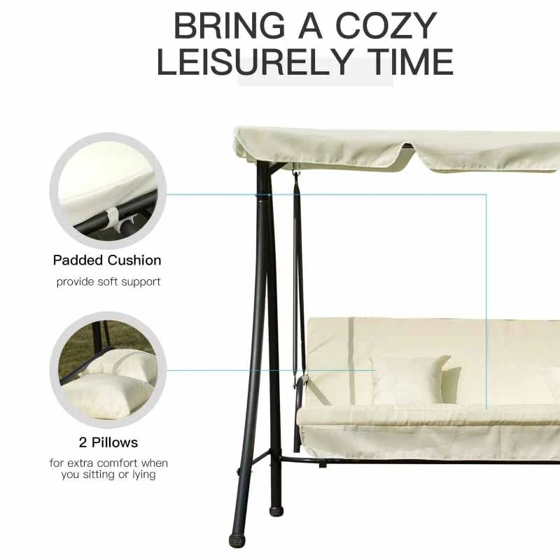 Outsunny 2-in-1 Convertible Garden Swing Chair With Pillows - Cream White -84A-032 - Image 8