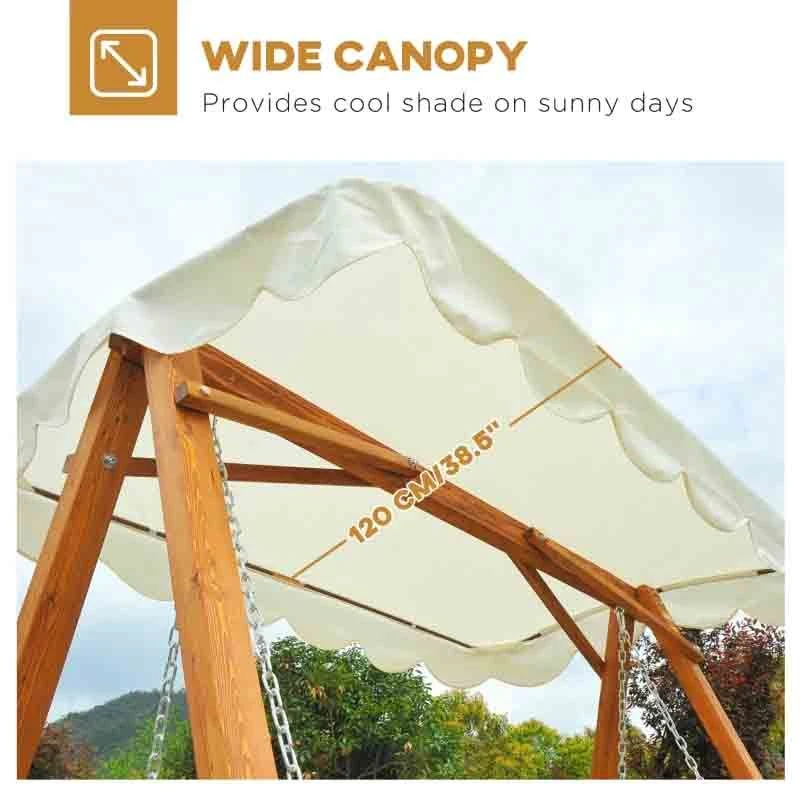 Outsunny 3-Seater Wooden Garden Swing Chair - Cream - 01-0301 - Image 6