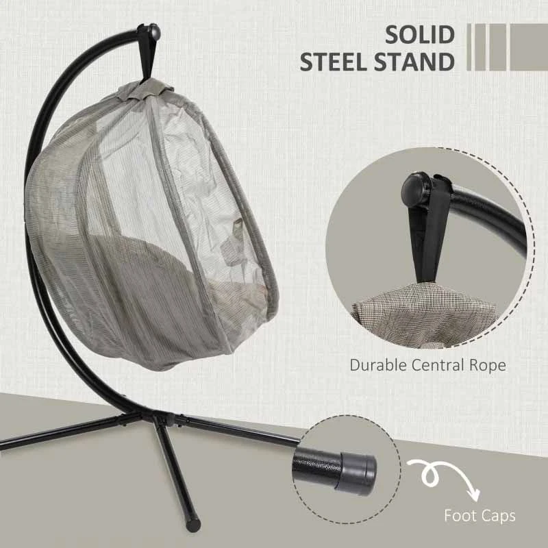 Outsunny Hanging Egg Chair With Cushion - Beige - 84A-207V70 - Image 6