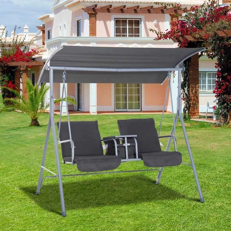 Outsunny 2-Seater Swing Chair With Table - Grey - 84A-057V70 - Image 8