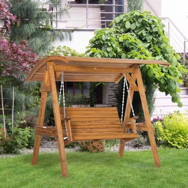 Outsunny 2 Seater Pine Wood Garden Swing Chair - Brown - 84A-218 - Image 6