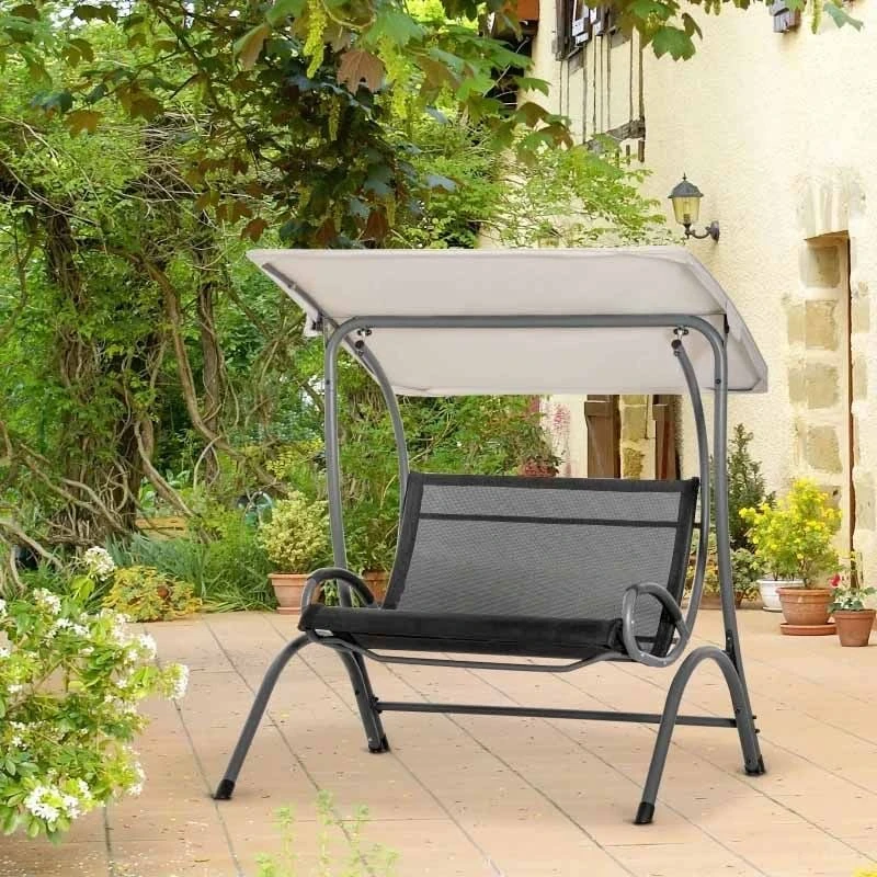 Outsunny 2 Seater Curve Swing Chair With Canopy - Beige / Black - 84A-214 - Image 4