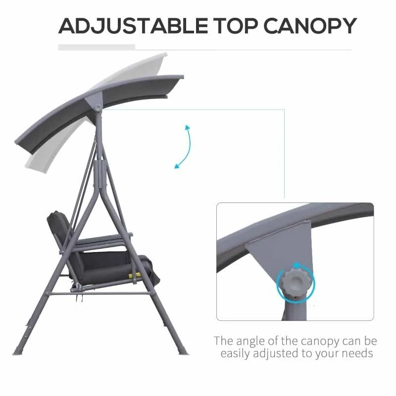 Outsunny 2-Seater Swing Chair With Table - Grey - 84A-057V70 - Image 9