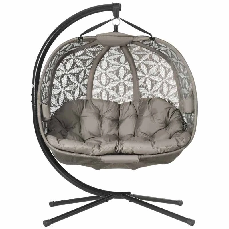 Outsunny Double Hanging 2 Seater Egg Chair - Sand Brown - 84A-266V70SD - Image 3