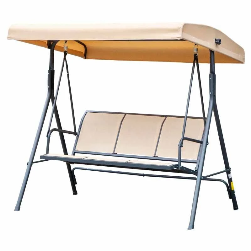 Outsunny 3 Seater Garden Swing Chair With Canopy - Beige - 84A-234BG - Image 5