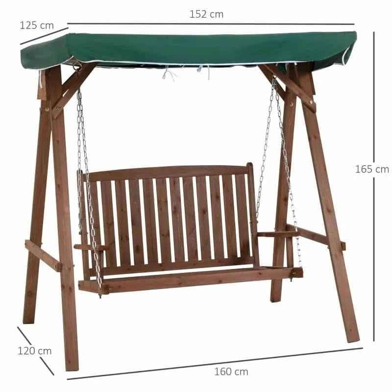 Outsunny Fir Wood Garden Swing Chair - Green - 84A-136GN - Image 3