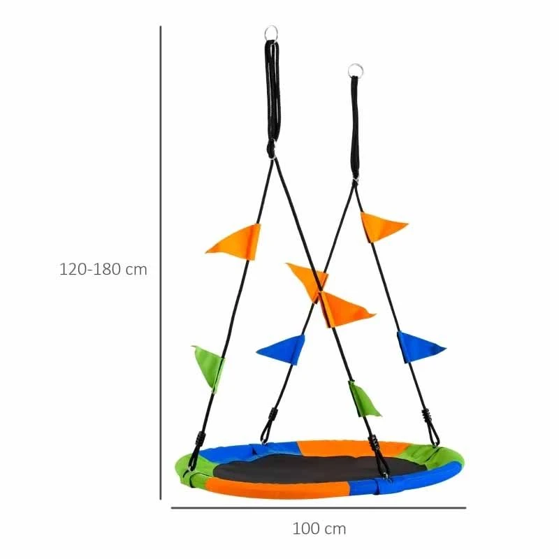 Outsunny Colourful Saucer Tree Swing For Kids With Adjustable Rope - Blue / Green / Orange - 344-031 - Image 2