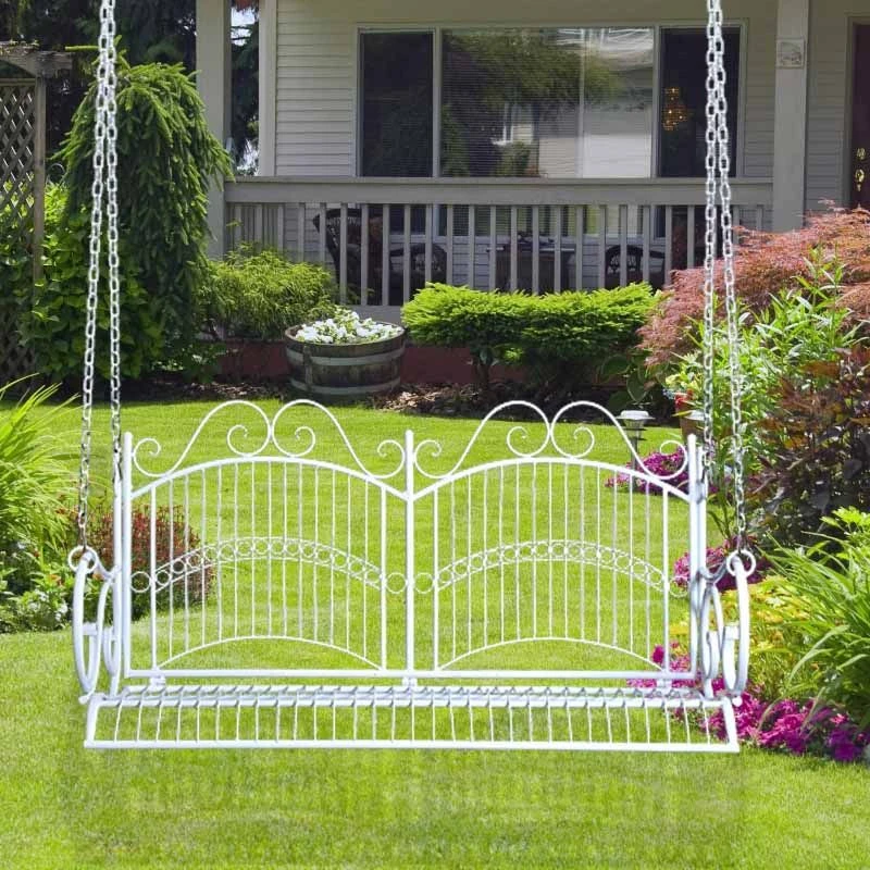 Outsunny 2-Seater Metal Porch Swing Chair- White - 84A-071 - Image 5