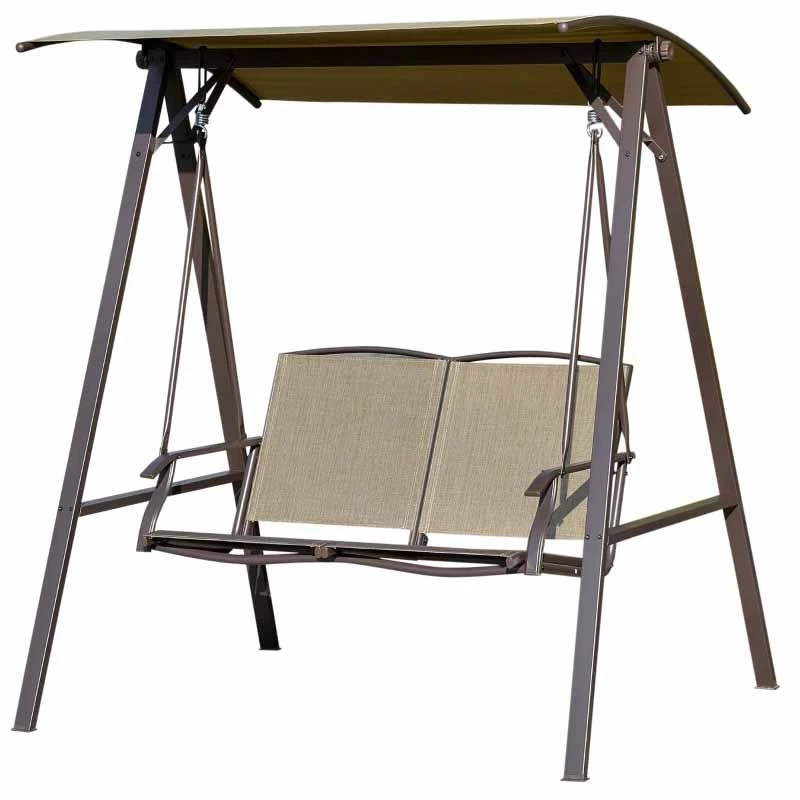 Outsunny 2 Seater Garden Swing Chair With Canopy - Brown - 84A-251BN - Image 5